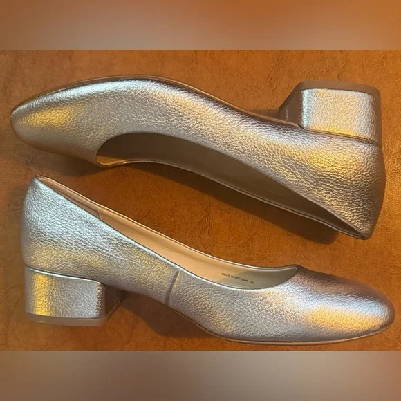 Dune London Bracket Gold Leather Block Heel Pumps 39 US 8.5 Wide - Picture 7 of 12